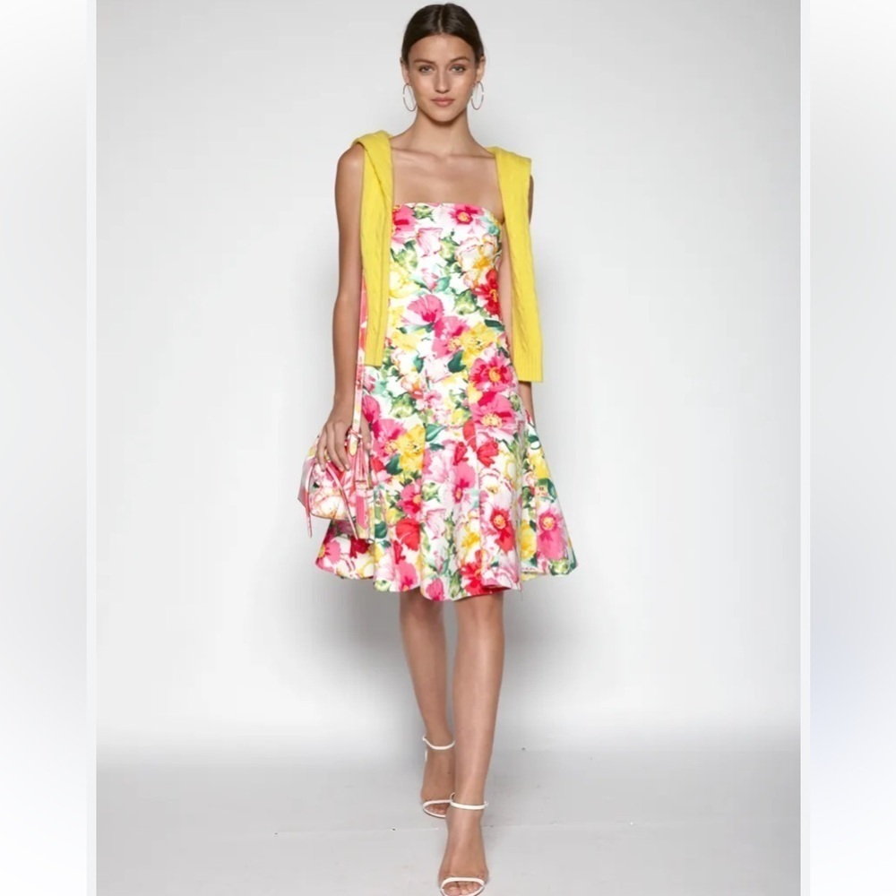 Ralph Lauren Pink Yellow Trumpet Midi Dress
